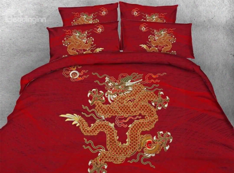 3d Festive Chinese Golden Dragon Printed 5-piece Comforter Sets