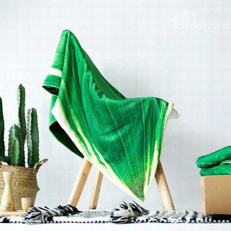 3d Green Leaf Design Modern Style Cotton And Flannel Blanket