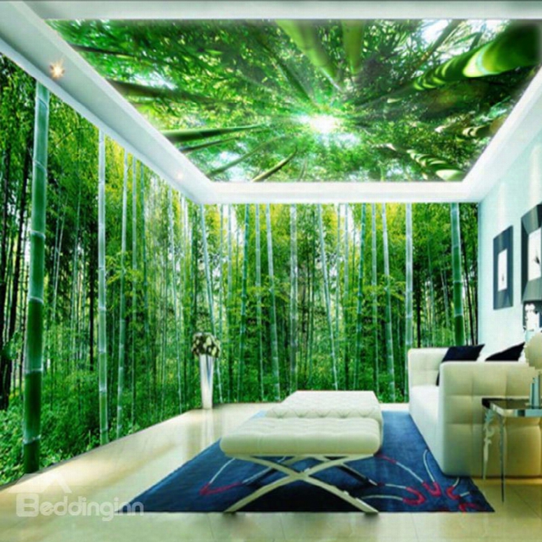 3d Green Natural Bamboo Forest Pattern Design Waterproof Self-adhesive Ceiling And Wall Murals