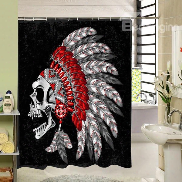3d Indian Style Skull Printed Polyester Black Shower Curtain