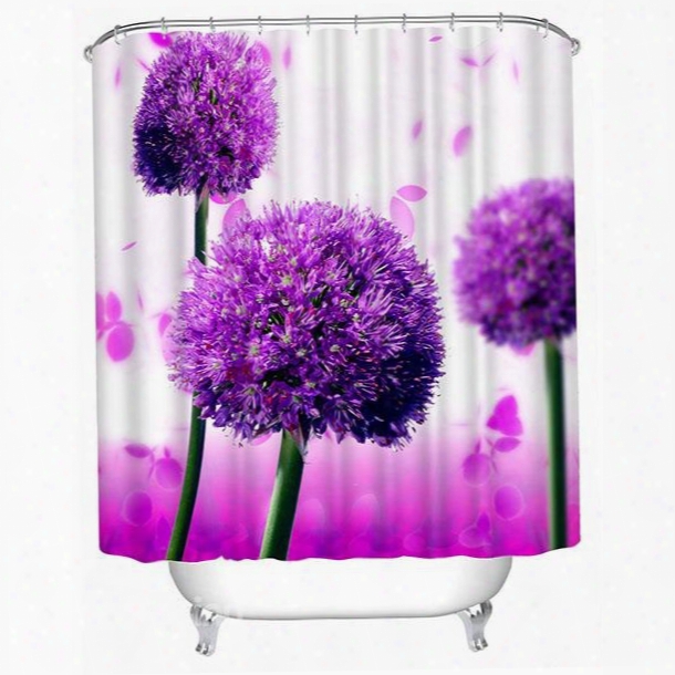 3d Purple Globe Amaranth Printed Polyester Shower Curtain