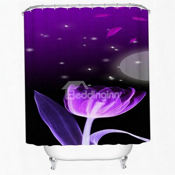 3d Purple Lotus And Stars Printed Polyester Shower Curtain