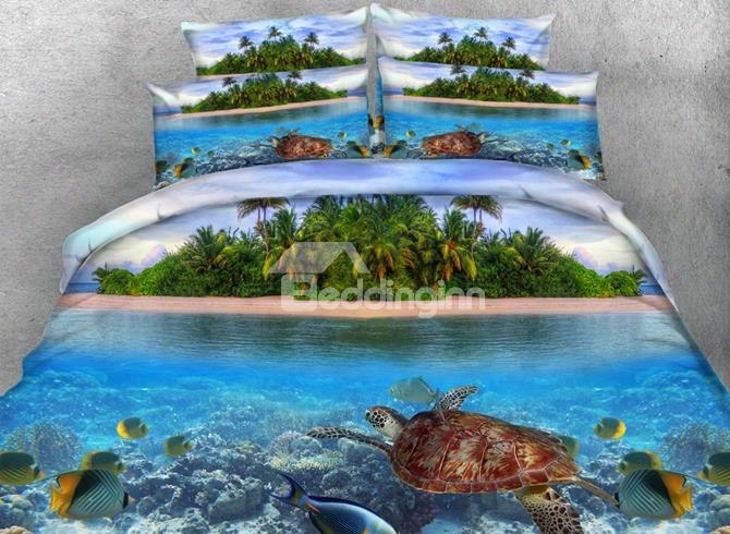 3d Turtle And Isle Printed 5-piece Comforter Sets