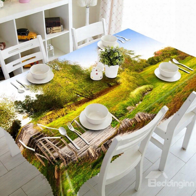 A Wooden Bridge In The Park Pattern Design Dining Room Decoration 3d Tablecloth