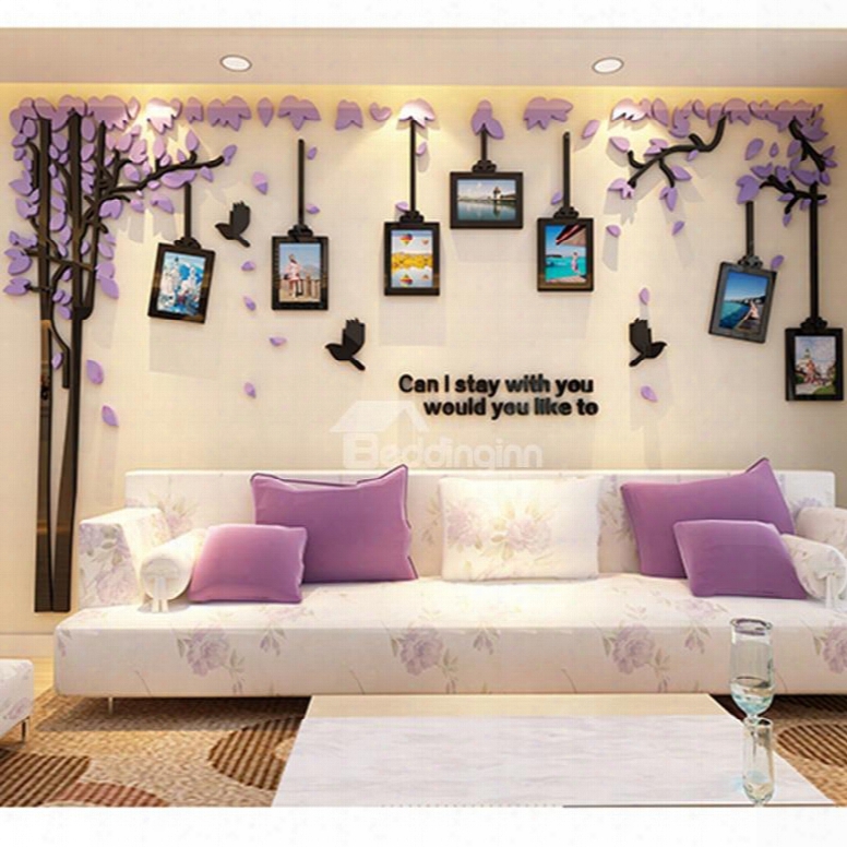 Acrylic Tree And Birds Photo Frame 3d Tv/sofa Background  Wall Stickers