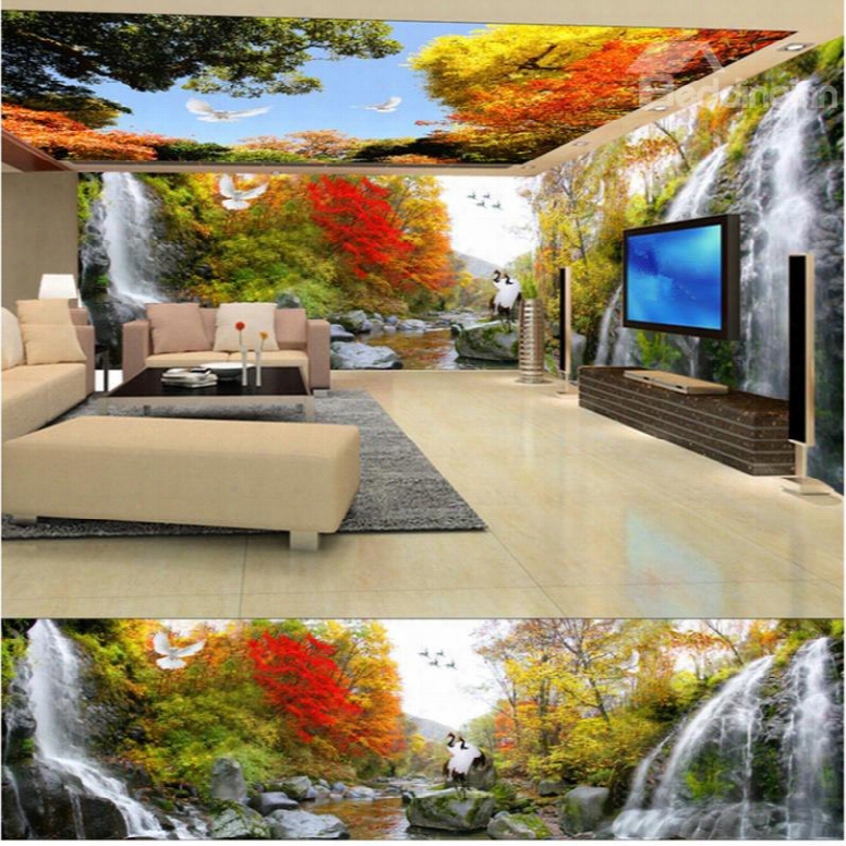 Amazing Autumn Waterfall In The Forest Scenery Pattern Waterproof 3d Ceiling And Wall Murals