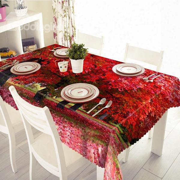Amazing Polyester Red 3d Maple Pattern Tablecloth