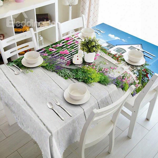 Amazing Villa Flower Fence Pattern 3d Tablecloth
