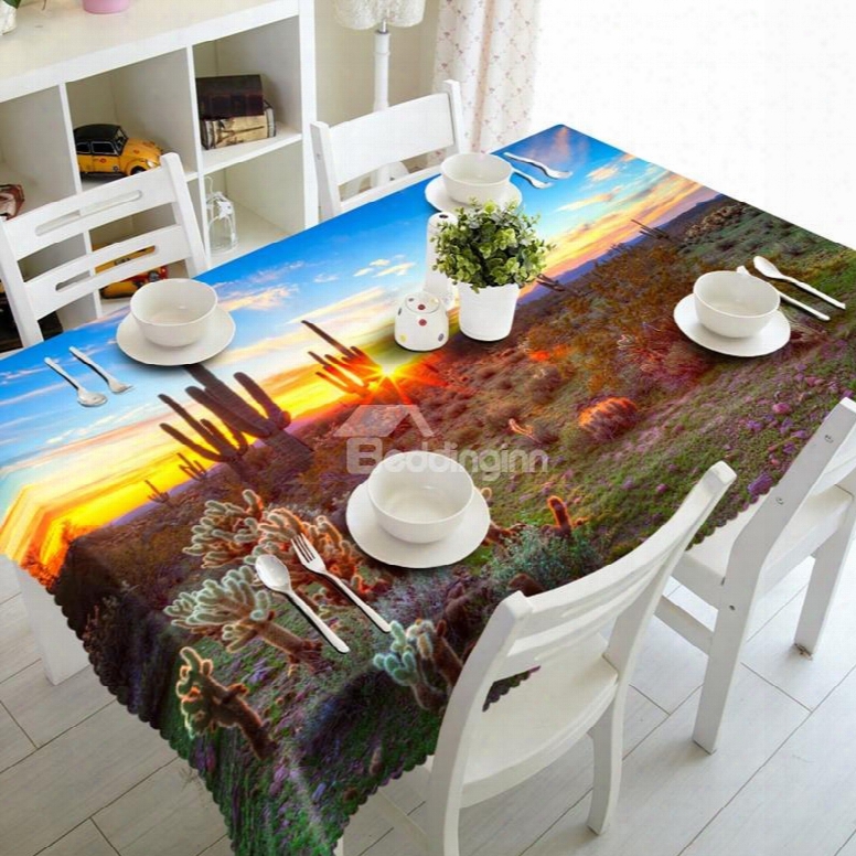 Amusing Cacti In The Sunset Scenery Pat Tern Home Decoration 3d Tablecloth