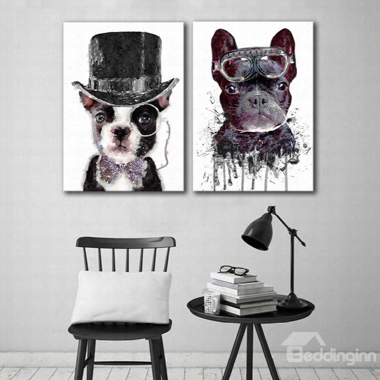 Amusing Cute Cat And Dog Pattern 2 Pieces Framed Wall Art Prints