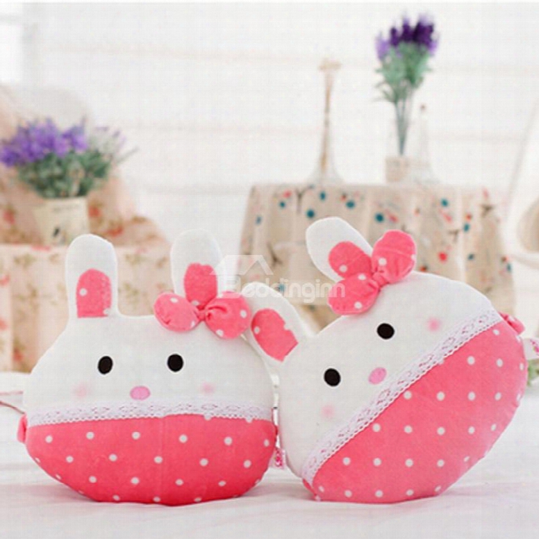 Attractive 1-pair Lovely Pink Rabbit With Bow Design Soft Velvet Creative Car Headrest Pillow