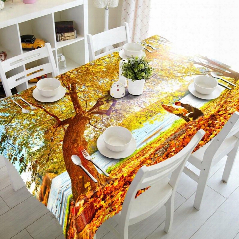 Autumn Seaside Scenery Prints Washable Dining Room Decoration 3d Tablecloth