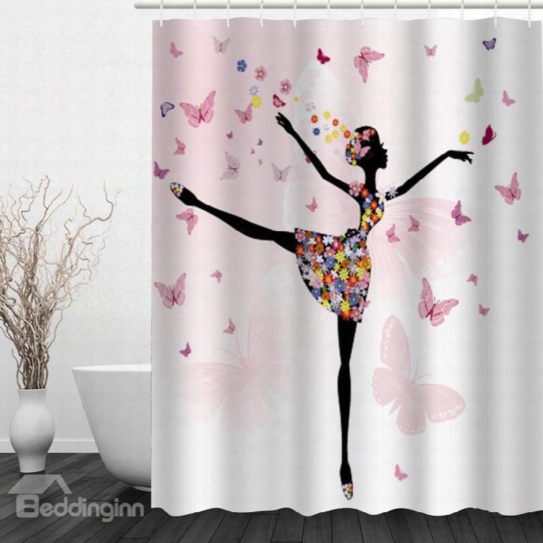 Beautiful Butterfly Dancer 3d Printed Bathroom Waterproof Shower Cutrain