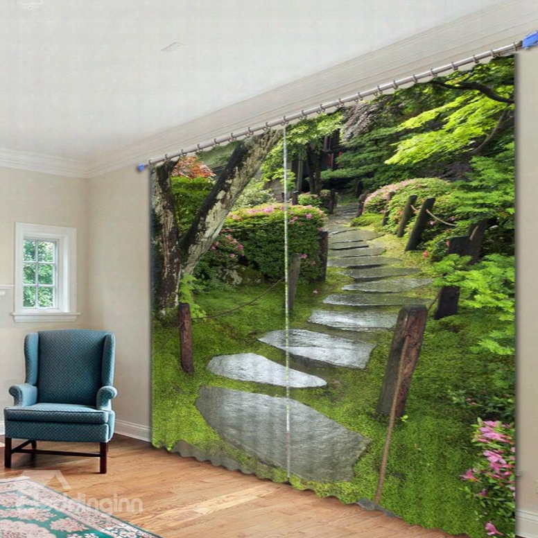Beautiful Courtyard Printed 3d Polyesster Curtain
