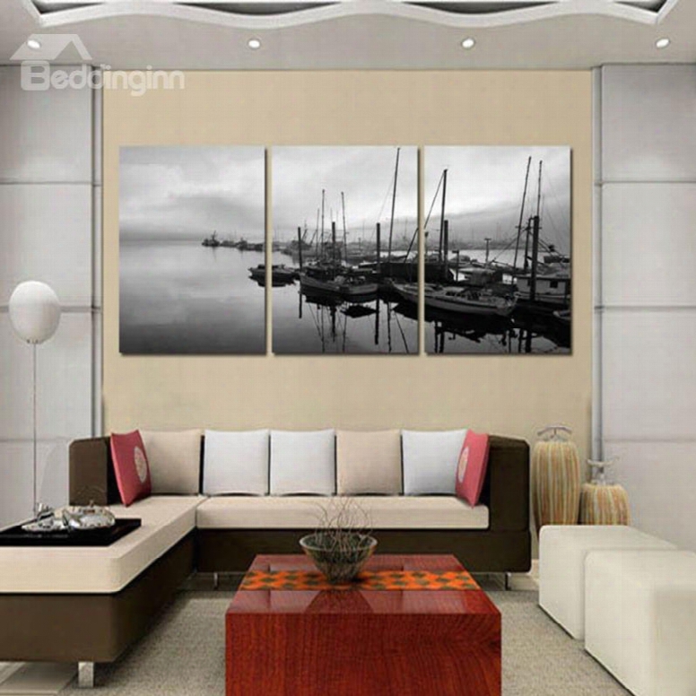 Wicked Boats Lies Alongside The Wharf Pattern Design 3 Pieces Framed Wall Art Prints