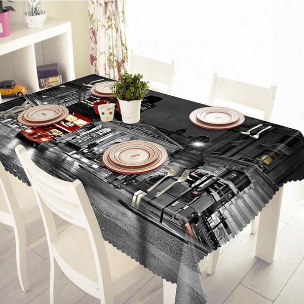 Black City Night Scenery Pattern 3d Tablecloth