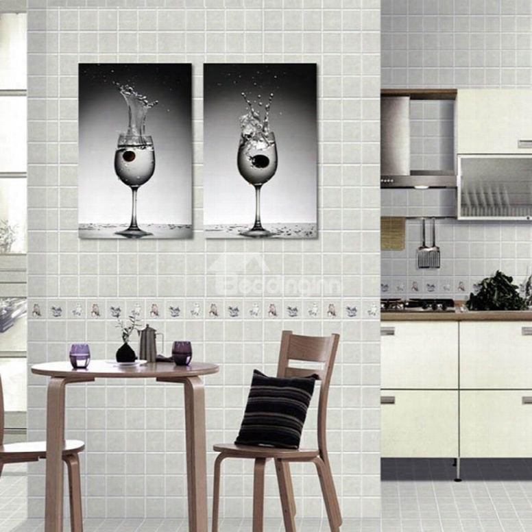 Black Wine Glasses Pattern Hanging 2-piece Canvas Waterproof And Eco-friendly Framed Prints