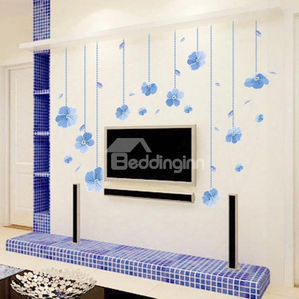 Blue Little Flower Pattern Living Room Decorative Wall Stickers