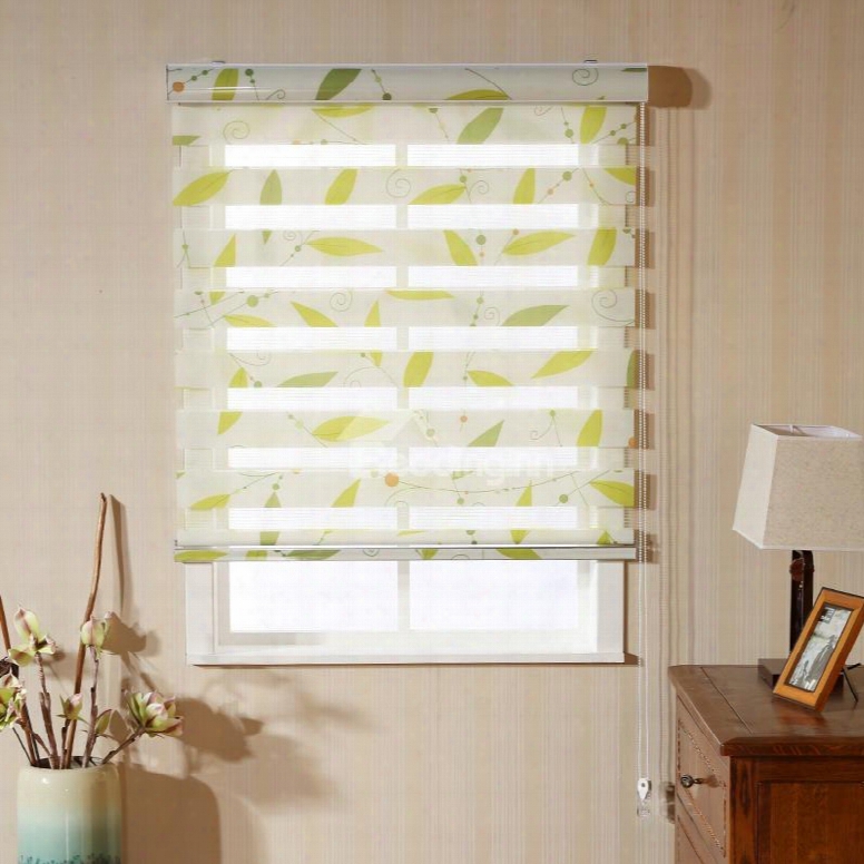 Breathable Fresh Light Green Leaves Printed Custom Sheer Shades