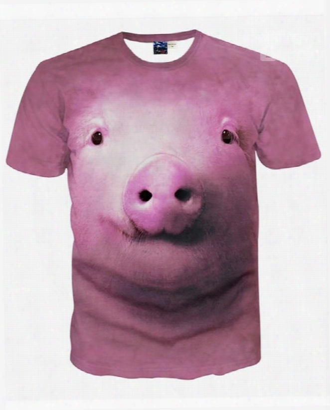 Bright Round Neck Pig Pattern 3d Painted T-shirt