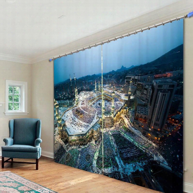Bustling City Scenery 3d Printed Polyester Curtain
