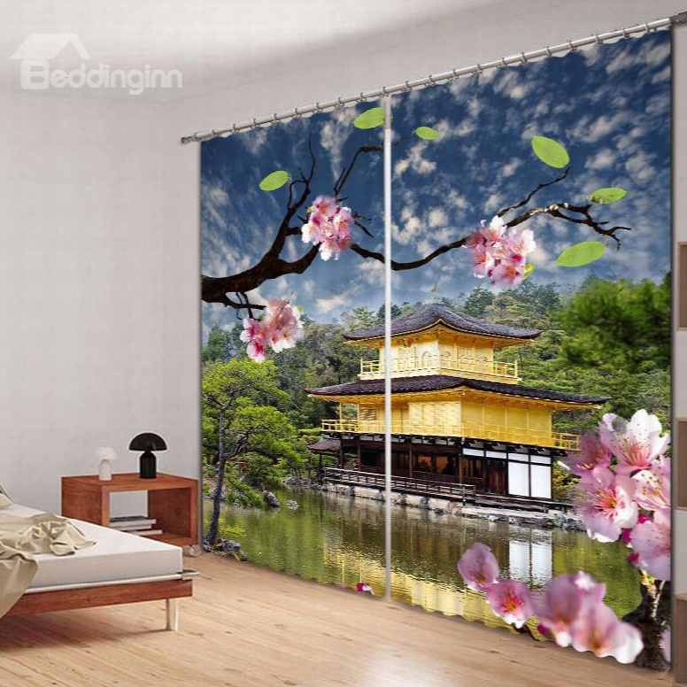 Charming Pink Cherry Blossoms Printed 3d Curtain