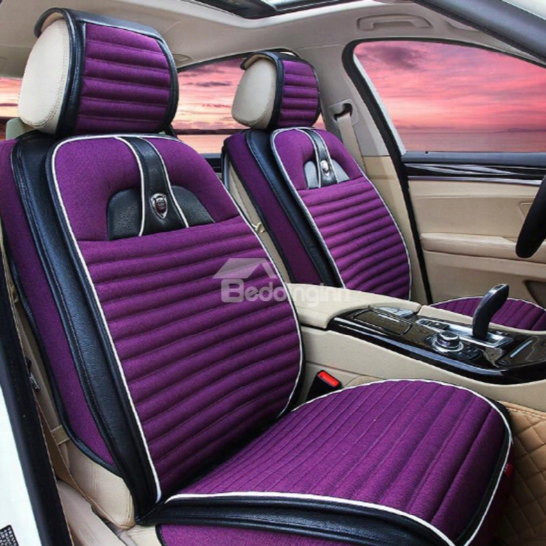 Charming Purple Color Design With Unique Style Mixed Material Universal Five Car Seat Cover