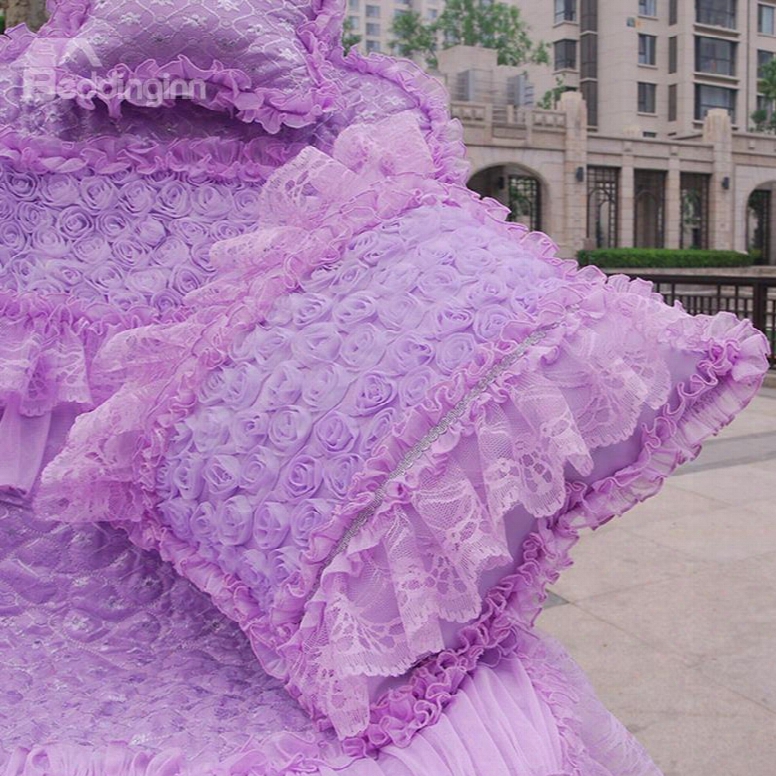 Charming Purple Rose With Beautiful Lace Design Muti-use Car Pillow