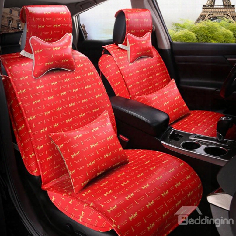 Charming Red Style Eiffel Tower Fashion Design Super Cost-effective Durable Pu Leather Material Universal Car Seat Cover