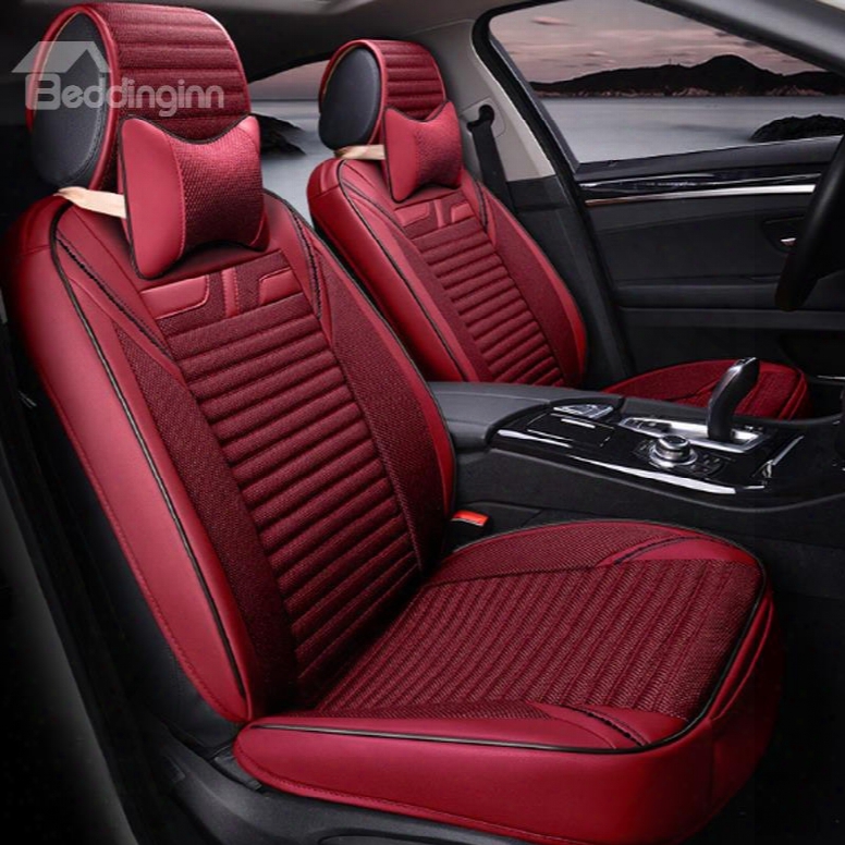 Charming Red Style With Good Permeability Flax Material Universal Five Car Seat Conceal