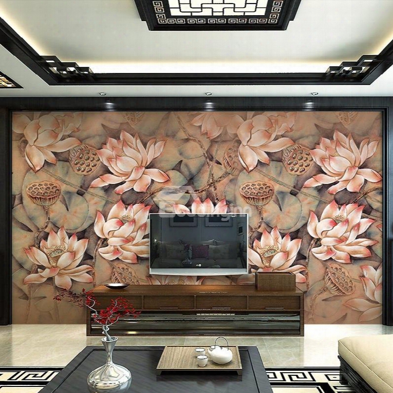 Classic Lotus Flowers Pattern Home Decorative Waterproof 3d Wall Murals