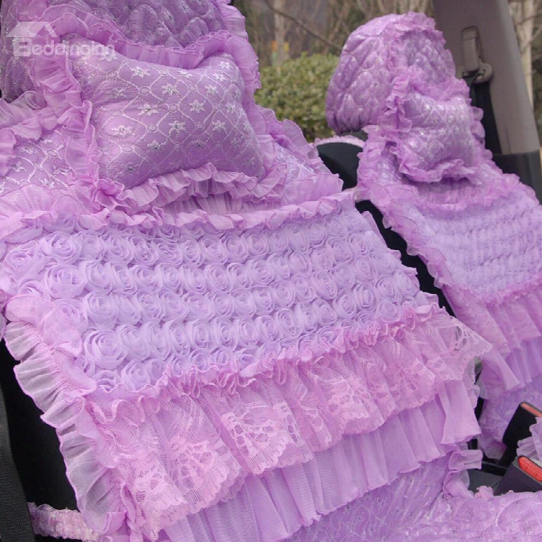 Classic Purple Embroidery Craft Lace Frills Single Car Pillow