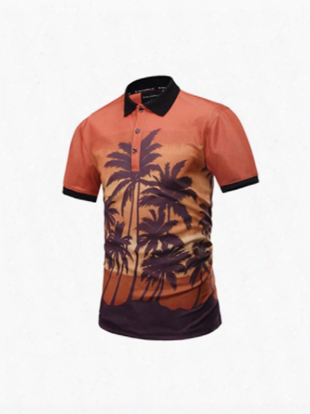 Coconut Tree Printing  Polyester Round Neck Orange Men's 3d T-shirts