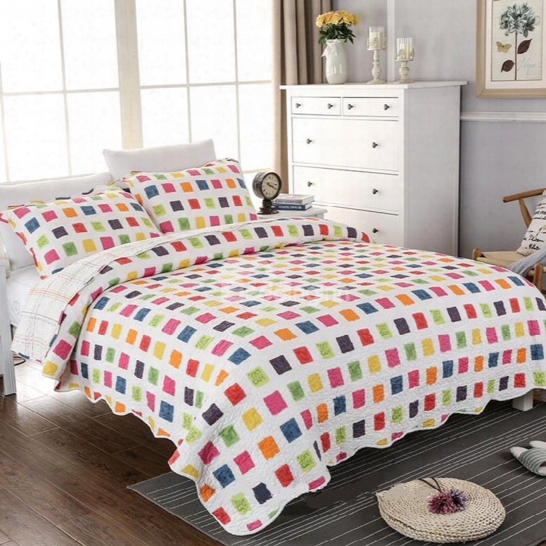 Colorful Checker Print Cotton 3-piece Bed In A Bag