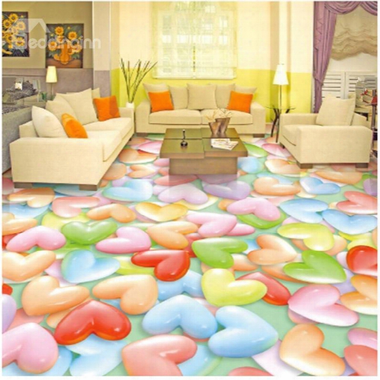 Colorful Heart Shaped Candies Pattern Waterproof Splicing 3d Floor Murals
