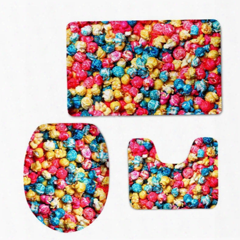 Colorful Popcorn 3d Printed 3-pieces Toilet Seat Cover