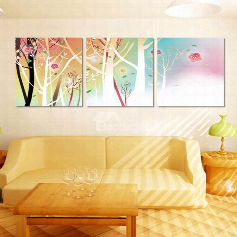 Colorful Trees And Flowers Pattern Ready To Hang Framee Wall Art Prints