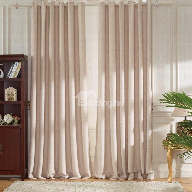 Concise Beige Linen Ventilate Custom Grommet Top Curtain