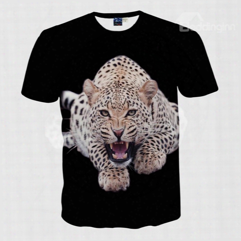 Concise Round Neck Leopard Print 3d Painted T-shirt