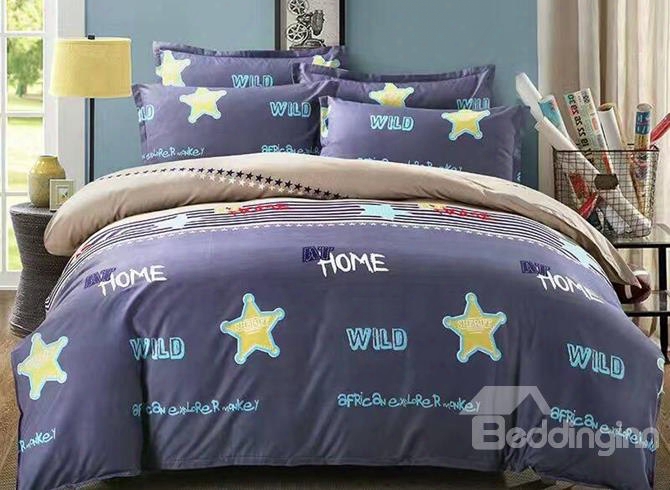 Concise Star Print Blue Polyester 4-piece Duvet Covers Ets