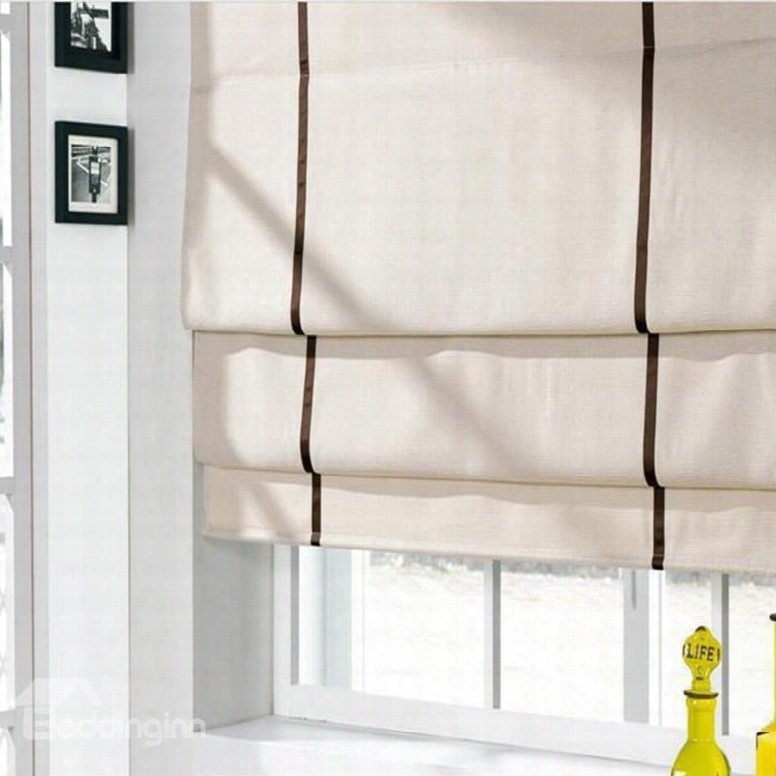 Contemporary Beige Cotton And Linen Blending Flat-shaped Roman Shades