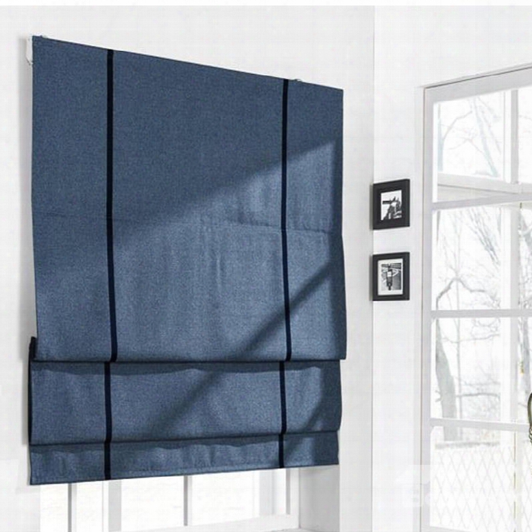 Contemporary Dark Blue Cotton And Linen Blending Flat-shaped Roman Shades