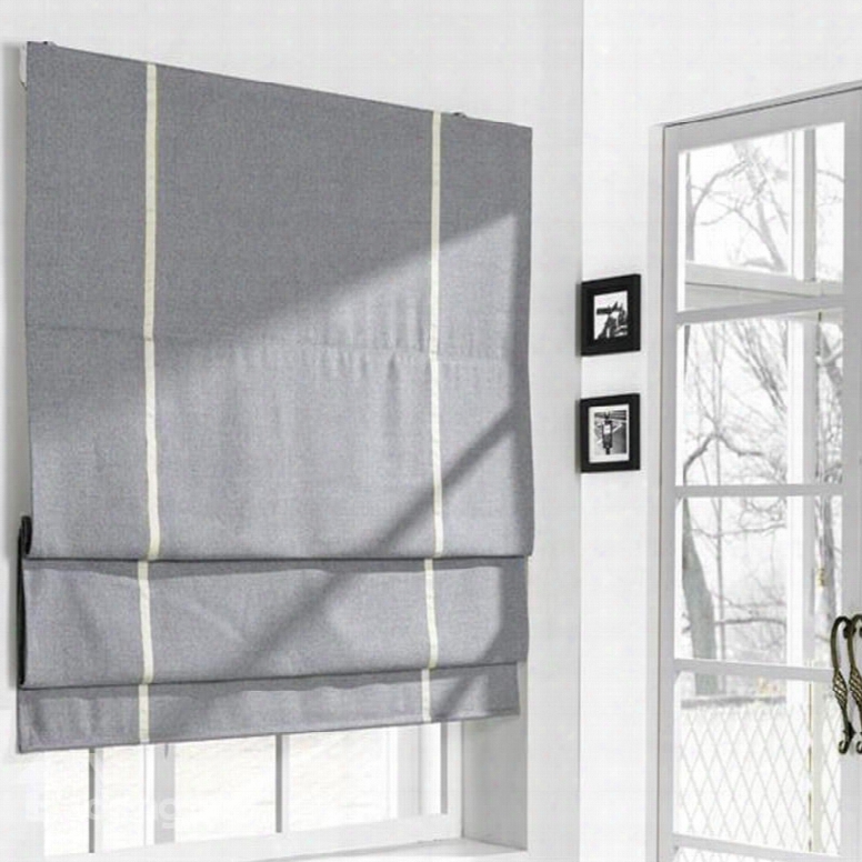 Contemporary Grey Cotton And Linen Blending Flat-shaped Roman Shades