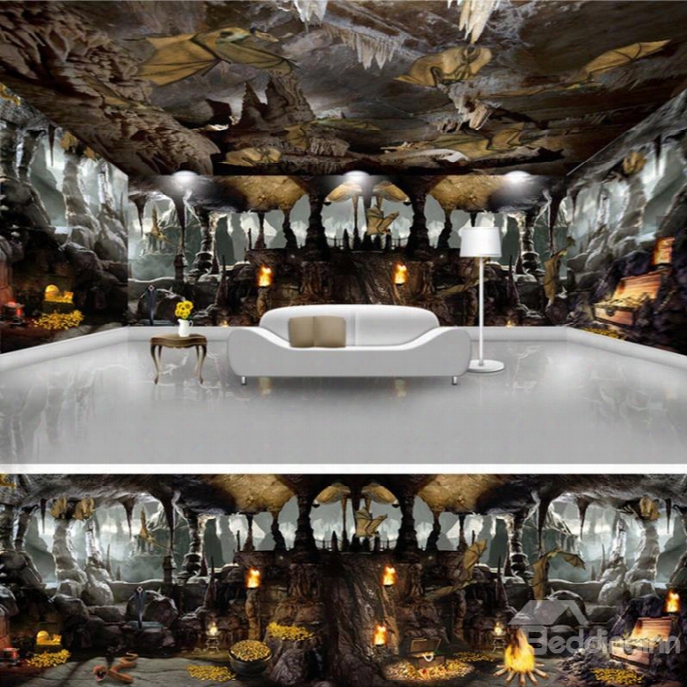 Creative Bats In The Cave Pattern Design Combined 3d Ceiling And Wall Murals
