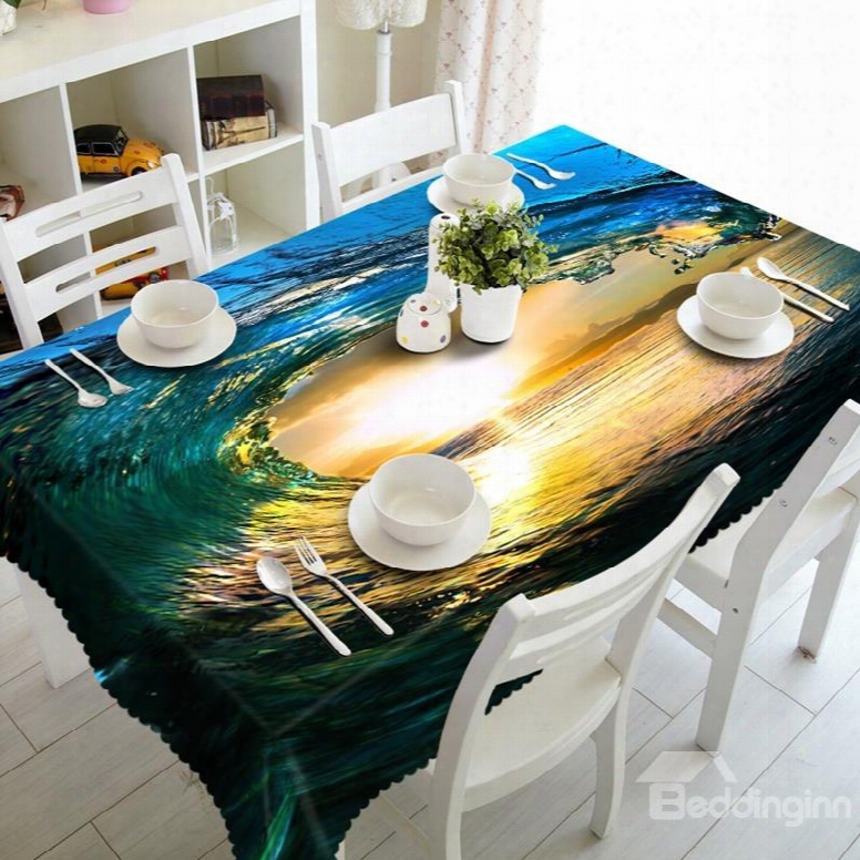 Creative Dynamic Waer In The Sunset Prints Washable 3d Tablecloth