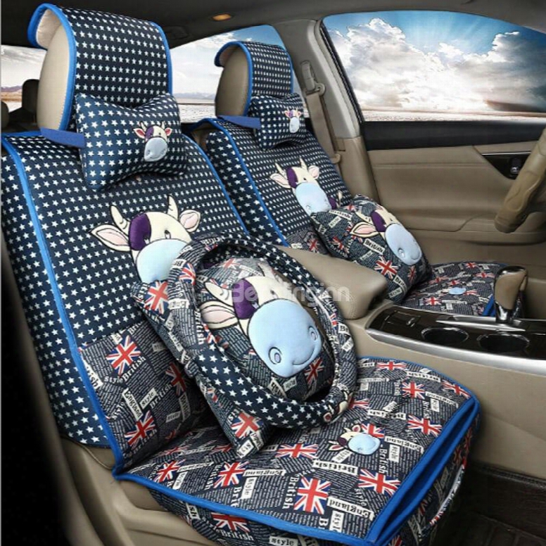 Cute Cartoon Calf Design With British Flag Intention Durable Universal Car Seat Cover