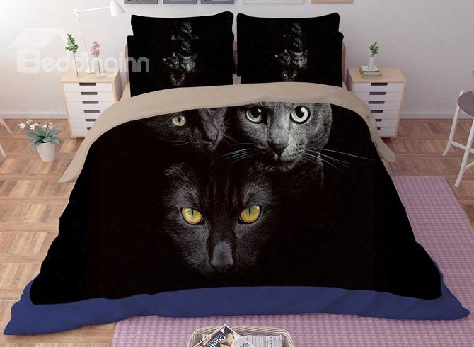 Cute Kittens In The Dark 4-piece Polyester Duvet Cover Sets