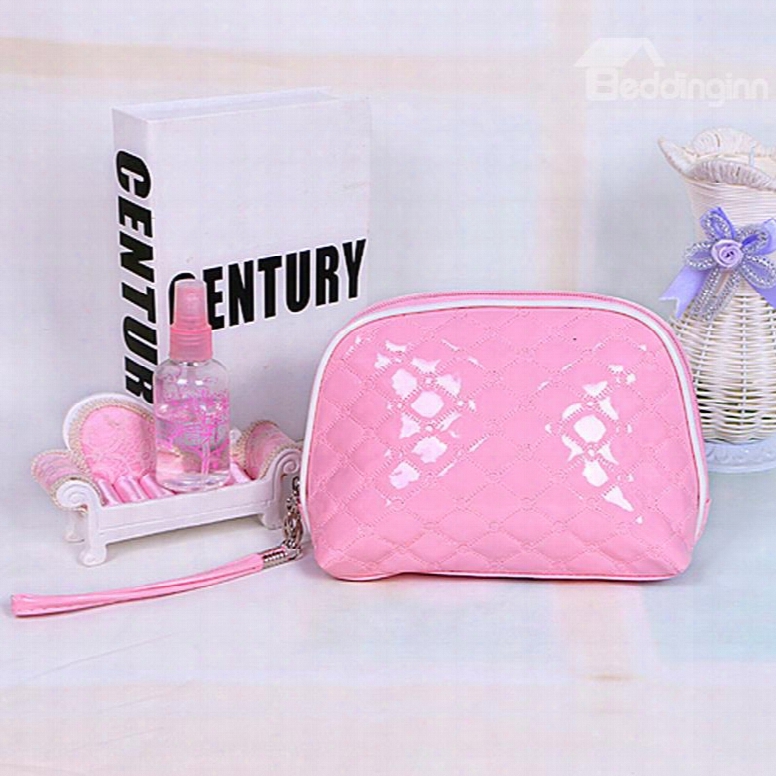 Cute Pink Patent Leather Travel Cosmetic Makeup Bag