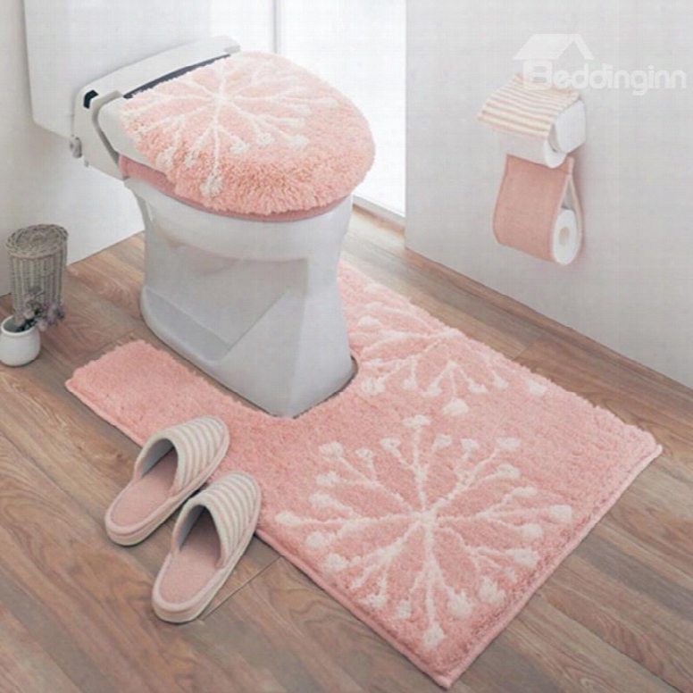 Cute Snow Pattern 100% Cotton 3-pieces Pinki Toilet Seat Cover Sets