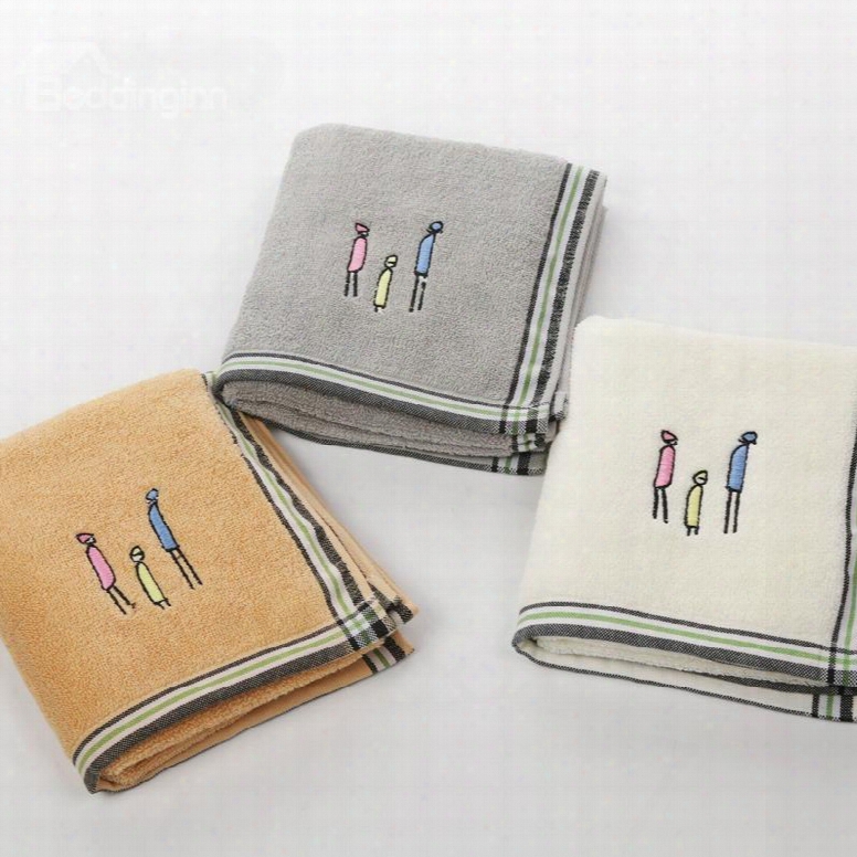 Cute Stick Figures Embroidery Cotton Face & Hand Towel